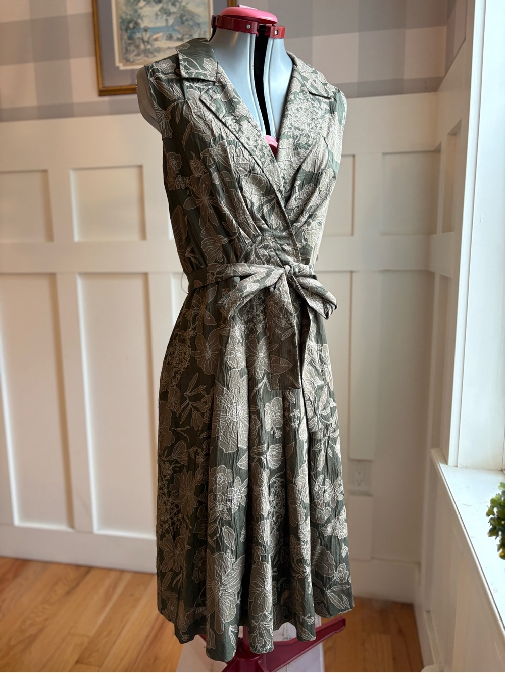 Coldwater Creek Olive & Ivory Floral Midi Wrap Dress 14